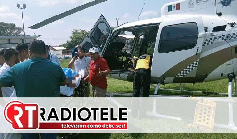 De Múgica a Morelia, helicóptero de SSP traslada a adulto mayor a Hospital Civil