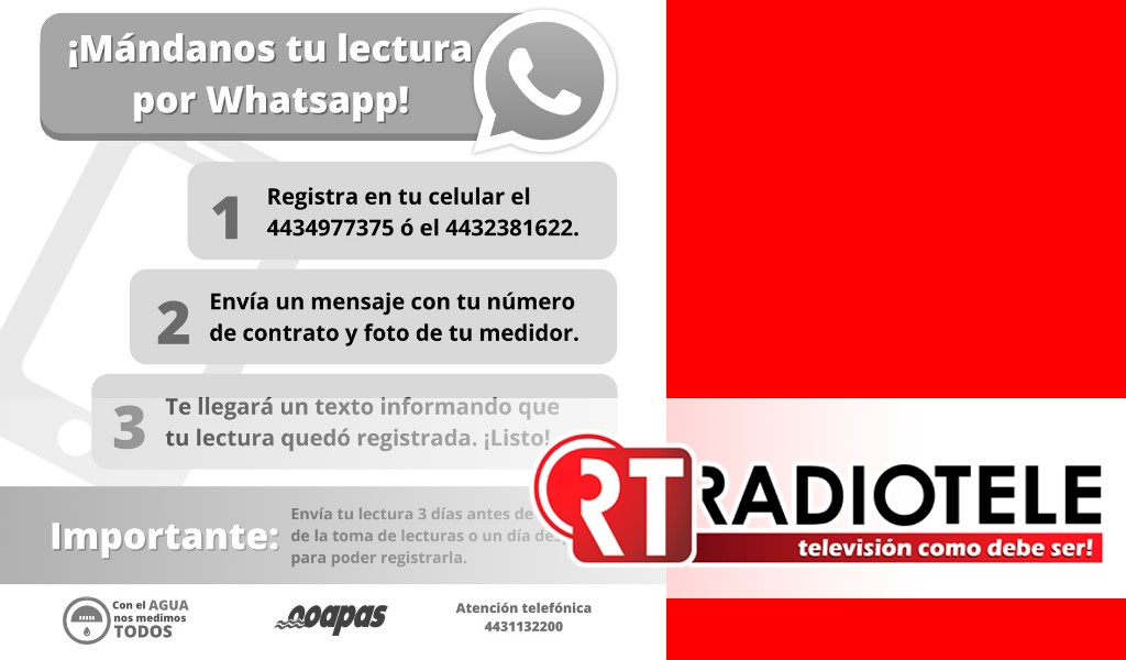 OOAPAS invita a usuarios a registrar su lectura a través de Whatsapp